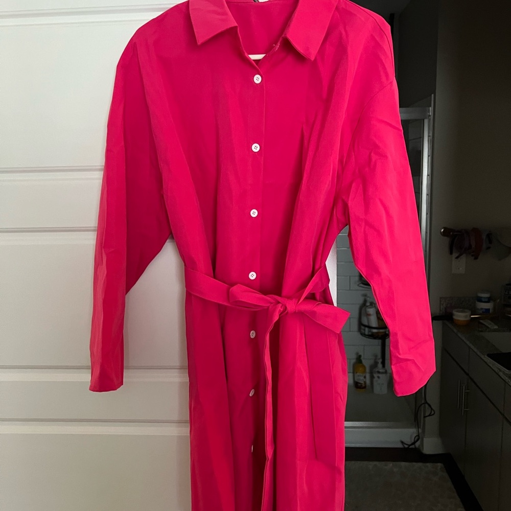 SHEIN Plus Drop Shoulder Belted Shirt Dress